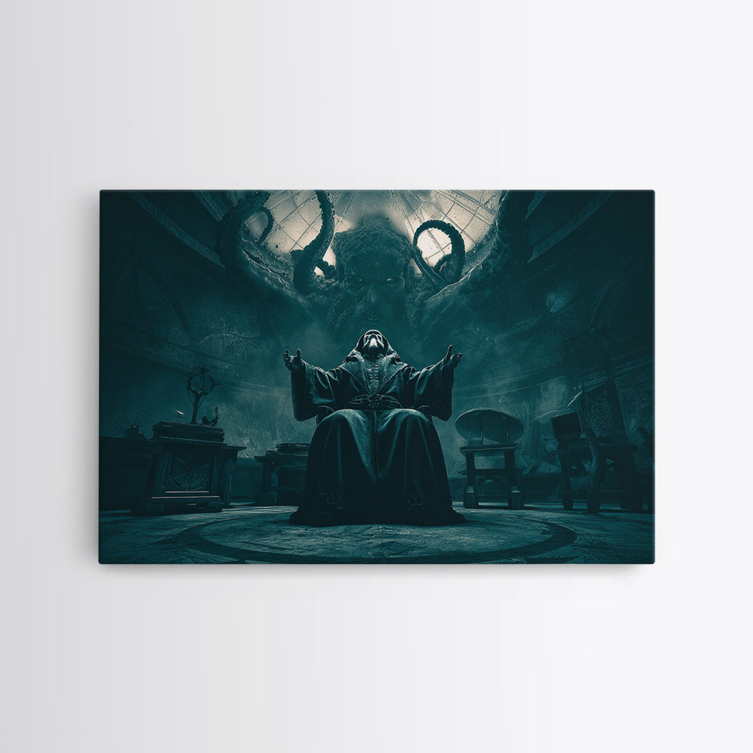 The Dreaming Priest Of The Outer Gate, Landscape Wall Art, Lovecraftian Horror Art, Canvas Print, Halloween Wall Decor, Gothic Home Decor