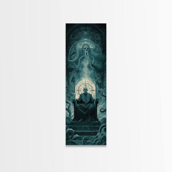 The Dreaming Priest Of The Outer Gate, Tall Narrow Wall Art, Dark Halloween Decor, Canvas Print, Halloween Wall Decor, Gothic Home Decor
