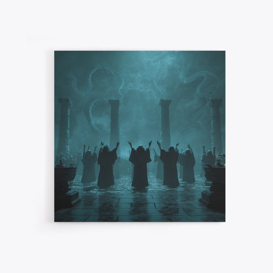 The Choir Of Deepwater Acolytes, Square Wall Art, Dark Fantasy Wall Art, Framed Canvas Print, Halloween Wall Decor, Gothic Home Decor