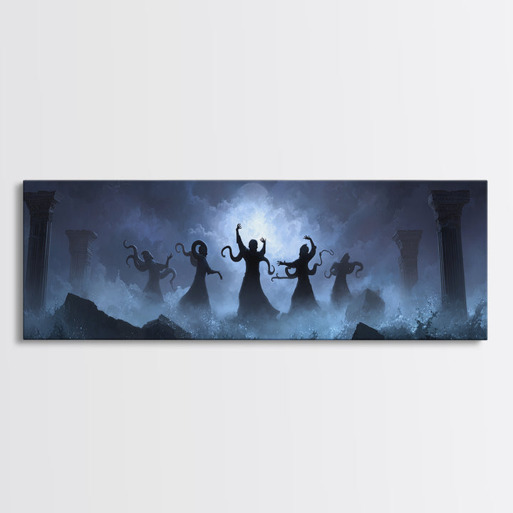 The Choir Of Deepwater Acolytes, Extra Wide Wall Art, Cosmic Horror Wall Art, Canvas Print, Halloween Wall Decor, Gothic Home Decor