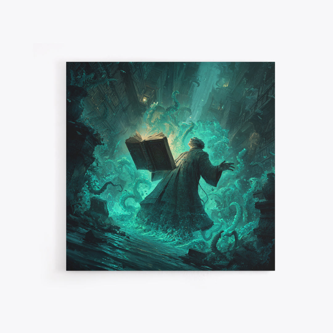 The Librarian Of Forbidden Tides, Square Wall Art, Gothic Horror Wall Art, Framed Canvas Print, Halloween Wall Decor, Gothic Home Decor