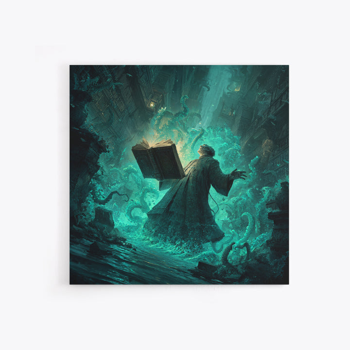 The Librarian Of Forbidden Tides, Square Wall Art, Gothic Horror Wall Art, Framed Canvas Print, Halloween Wall Decor, Gothic Home Decor