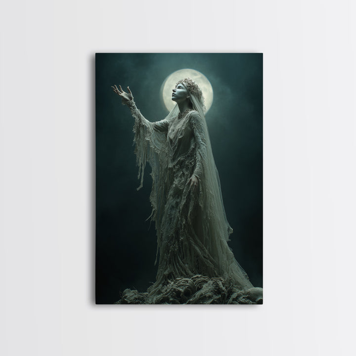 The Bride Of The Abyssal Moon, Vertical Wall Art, Dark Fantasy Wall Art, Canvas Print, Halloween Wall Decor, Gothic Home Decor