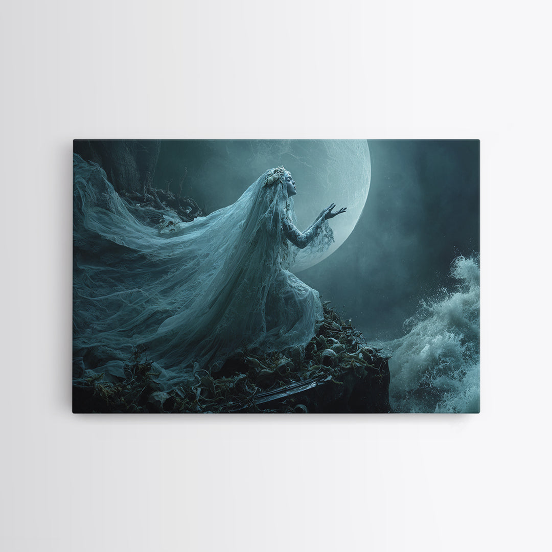 The Bride Of The Abyssal Moon, Landscape Wall Art, Lovecraftian Horror Art, Framed Canvas Print, Halloween Wall Decor, Gothic Home Decor