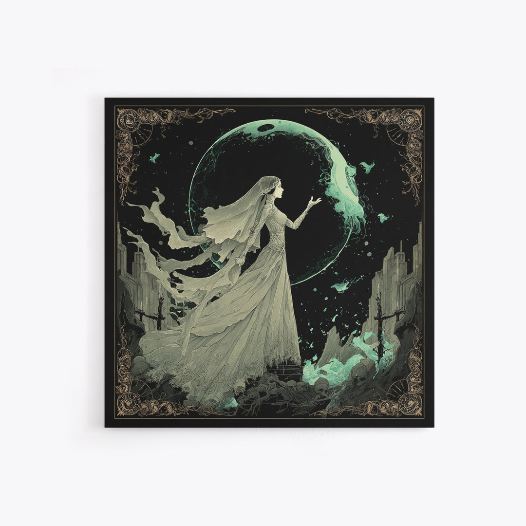 The Bride Of The Abyssal Moon, Square Wall Art, Dark Fantasy Wall Art, Canvas Print, Halloween Wall Decor, Gothic Home Decor