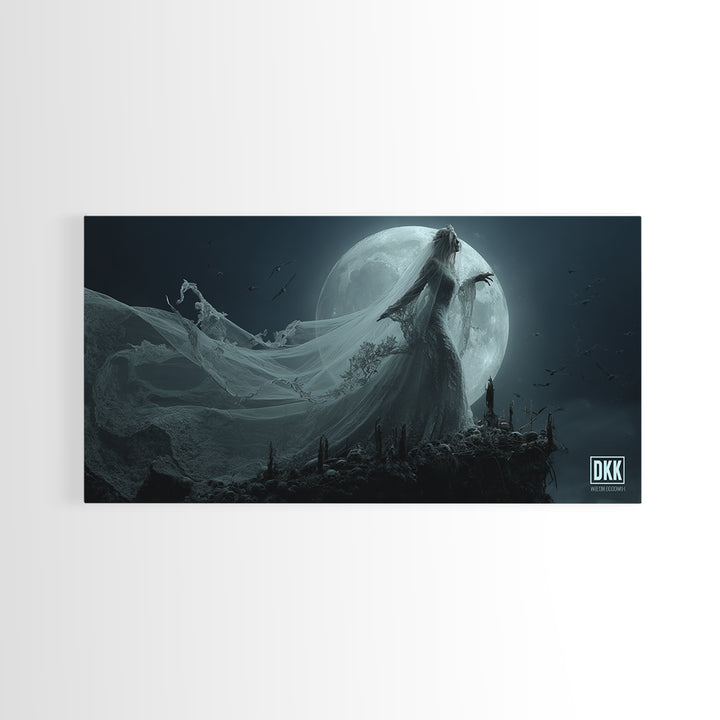 The Bride Of The Abyssal Moon, Wide Panoramic Art, Spooky Home Decor, Canvas Print, Halloween Wall Decor, Gothic Home Decor, Halloween Decor