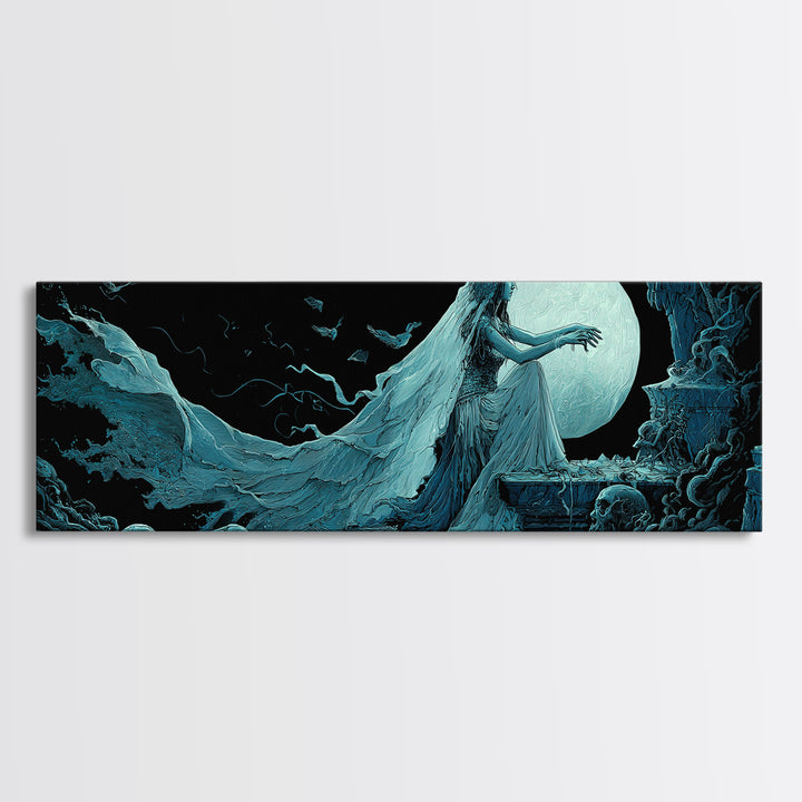 The Bride Of The Abyssal Moon, Extra Wide Wall Art, Cosmic Horror Wall Art, Canvas Print, Halloween Wall Decor, Gothic Home Decor