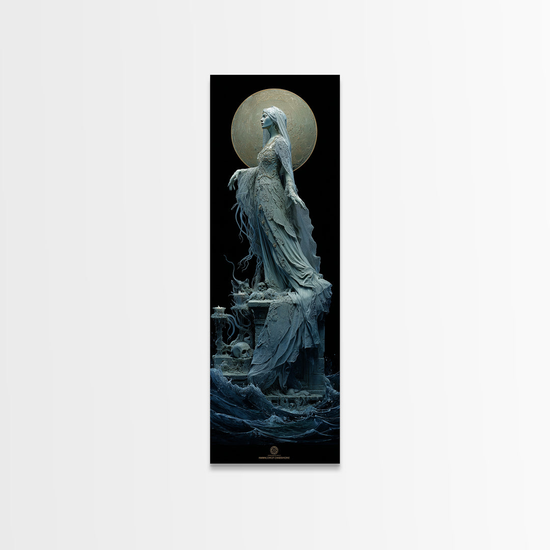 The Bride Of The Abyssal Moon, Tall Narrow Wall Art, Dark Fantasy Wall Art, Framed Canvas Print, Halloween Wall Decor, Gothic Home Decor