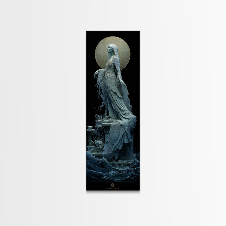 The Bride Of The Abyssal Moon, Tall Narrow Wall Art, Dark Fantasy Wall Art, Framed Canvas Print, Halloween Wall Decor, Gothic Home Decor