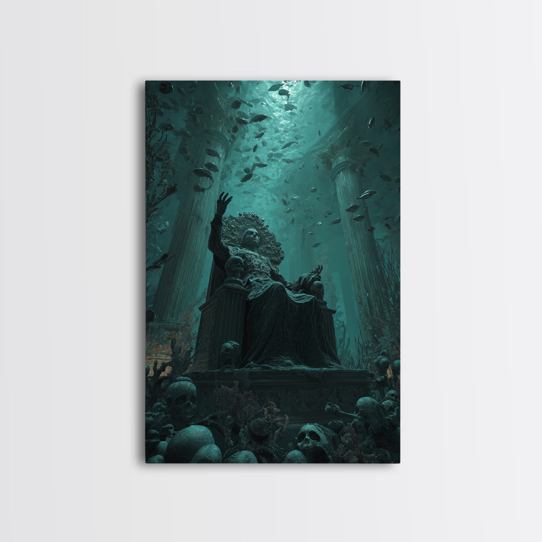 The Watcher In The Coral Throne, Vertical Wall Art, Cosmic Horror Wall Art, Framed Canvas Print, Halloween Wall Decor, Gothic Home Decor