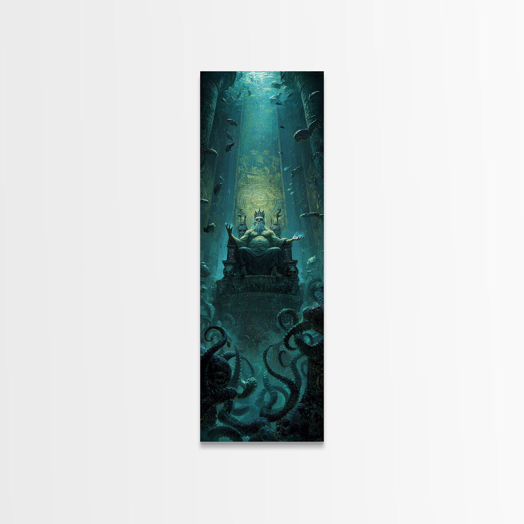 The Watcher In The Coral Throne, Tall Narrow Wall Art, Macabre Wall Art, Canvas Print, Halloween Wall Decor, Gothic Home Decor