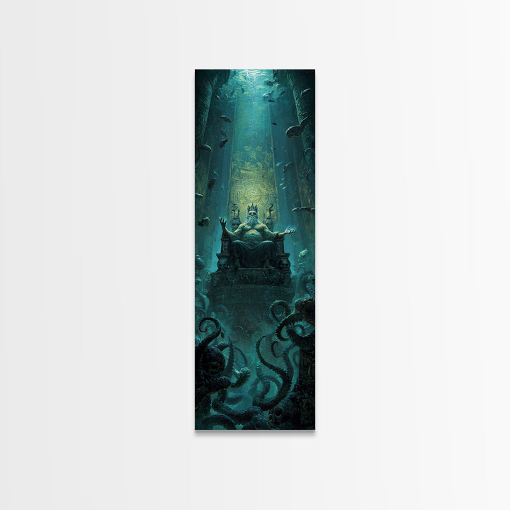 The Watcher In The Coral Throne, Tall Narrow Wall Art, Macabre Wall Art, Canvas Print, Halloween Wall Decor, Gothic Home Decor