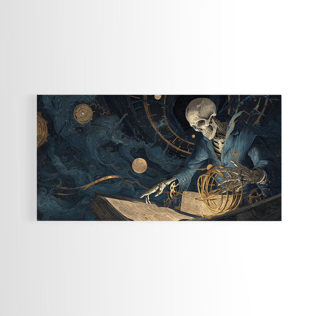 The Astronomer Of The Hollow Sky, Wide Panoramic Art, Haunted Gothic Art, Framed Canvas Print, Halloween Wall Decor, Gothic Home Decor