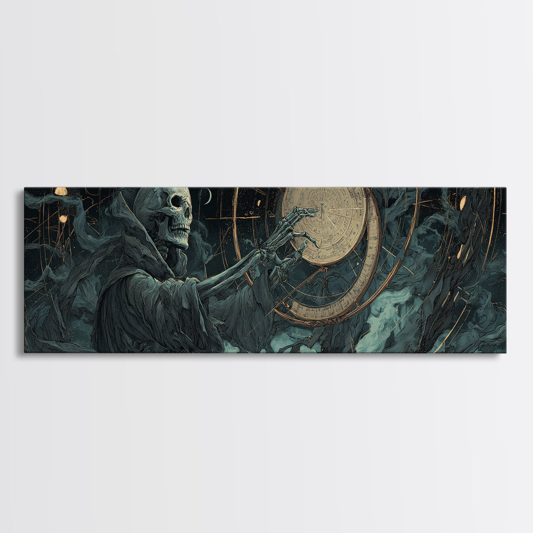 The Astronomer Of The Hollow Sky, Extra Wide Wall Art, Eldritch Gothic Decor, Framed Canvas Print, Halloween Wall Decor, Gothic Home Decor