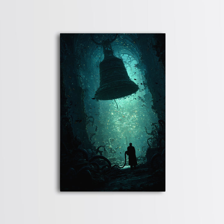 The Bellringer Of The Sunken Cathedral, Vertical Wall Art, Lovecraftian Horror Art, Framed Canvas Print, Halloween Wall Decor