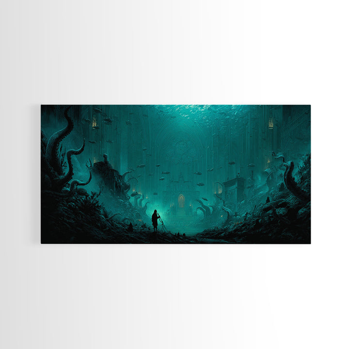 The Bellringer Of The Sunken Cathedral, Wide Panoramic Art, Spooky Home Decor, Canvas Print, Halloween Wall Decor, Gothic Home Decor