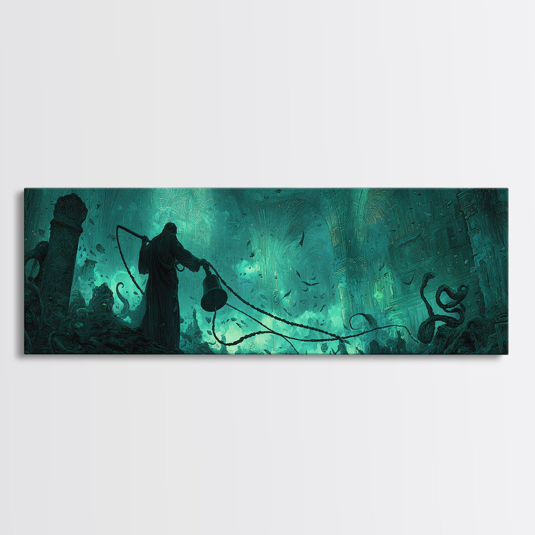 The Bellringer Of The Sunken Cathedral, Extra Wide Wall Art, Haunted Gothic Art, Framed Canvas Print, Halloween Wall Decor, Horror Wall Art