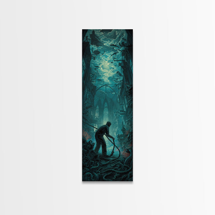 The Bellringer Of The Sunken Cathedral, Tall Narrow Wall Art, Dark Halloween Decor, Canvas Print, Halloween Wall Decor, Gothic Home Decor