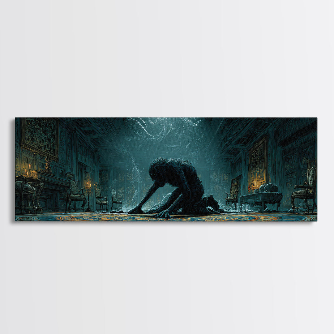 The Crawler Beneath The Floor Of Stars, Extra Wide Wall Art, Cosmic Horror Wall Art, Framed Canvas Print, Halloween Wall Decor