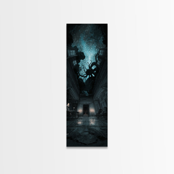 The Crawler Beneath The Floor Of Stars, Tall Narrow Wall Art, Spooky Home Decor, Framed Canvas Print, Halloween Wall Decor