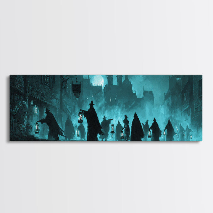 The Innsmouth Lantern Procession, Extra Wide Wall Art, Cosmic Horror Wall Art, Canvas Print, Halloween Wall Decor, Gothic Home Decor
