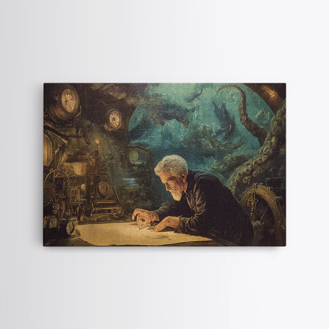 The Mapmaker Of Impossible Shores, Landscape Wall Art, Dark Halloween Decor, Framed Canvas Print, Halloween Wall Decor, Gothic Home Decor