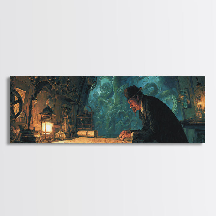 The Mapmaker Of Impossible Shores, Extra Wide Wall Art, Macabre Wall Art, Canvas Print, Halloween Wall Decor, Gothic Home Decor