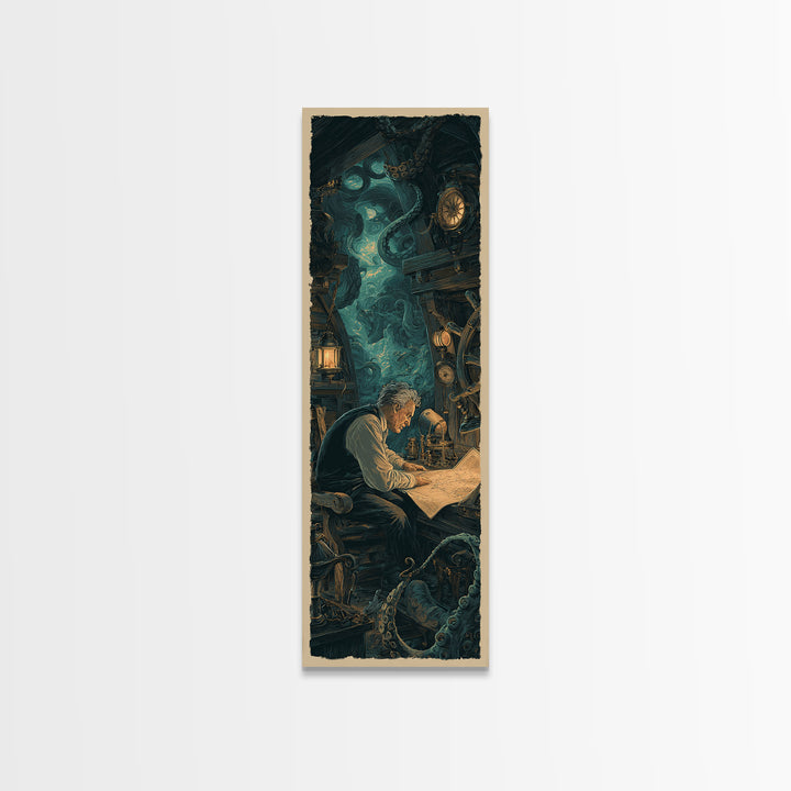 The Mapmaker Of Impossible Shores, Tall Narrow Wall Art, Spooky Home Decor, Canvas Print, Halloween Wall Decor, Gothic Home Decor