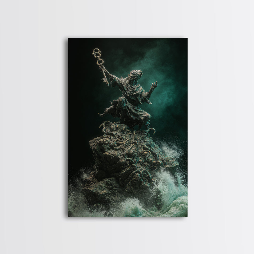 The Keeper Of The Black Reef Key, Vertical Wall Art, Macabre Wall Art, Canvas Print, Halloween Wall Decor, Gothic Home Decor