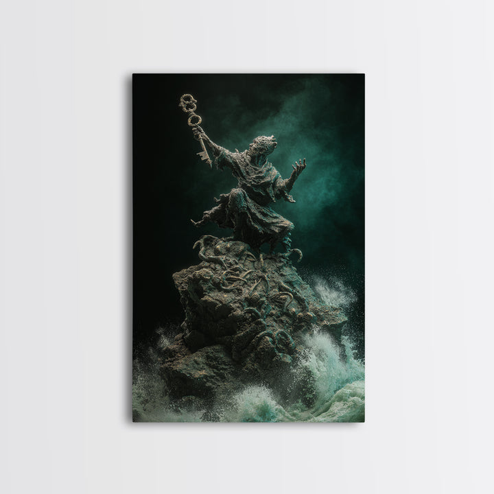The Keeper Of The Black Reef Key, Vertical Wall Art, Macabre Wall Art, Canvas Print, Halloween Wall Decor, Gothic Home Decor
