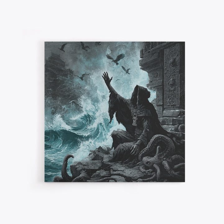 The Keeper Of The Black Reef Key, Square Wall Art, Spooky Home Decor, Framed Canvas Print, Halloween Wall Decor, Gothic Home Decor