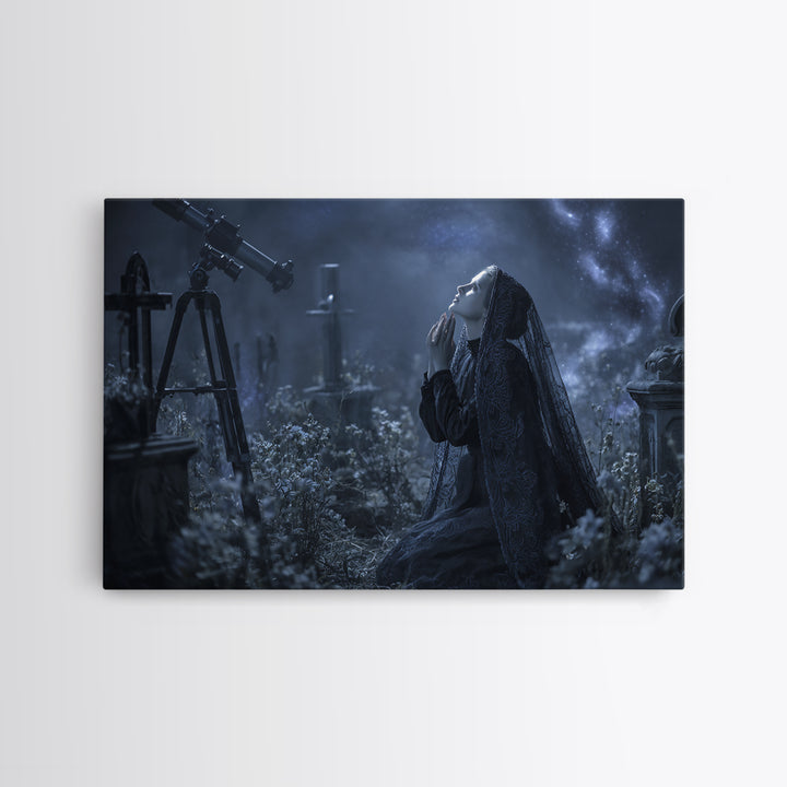 The Widow Of The Whispering Comet, Landscape Wall Art, Lovecraftian Horror Art, Canvas Print, Halloween Wall Decor, Gothic Home Decor