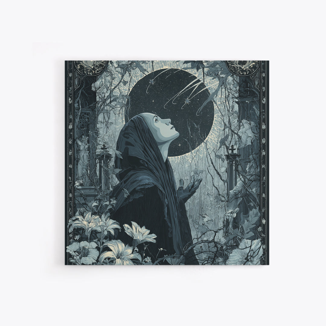 The Widow Of The Whispering Comet, Square Wall Art, Haunted Gothic Art, Canvas Print, Halloween Wall Decor, Gothic Home Decor