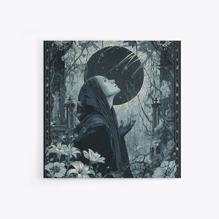 The Widow Of The Whispering Comet, Square Wall Art, Haunted Gothic Art, Canvas Print, Halloween Wall Decor, Gothic Home Decor