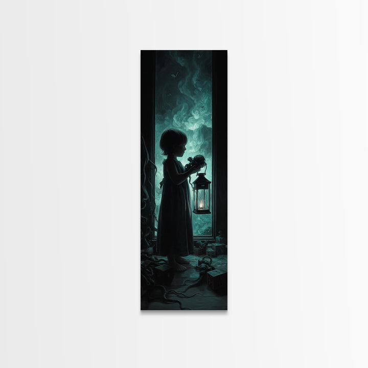 The Child Who Caught A Moon-Spawn, Tall Narrow Wall Art, Dark Halloween Decor, Framed Canvas Print, Halloween Wall Decor, Gothic Home Decor