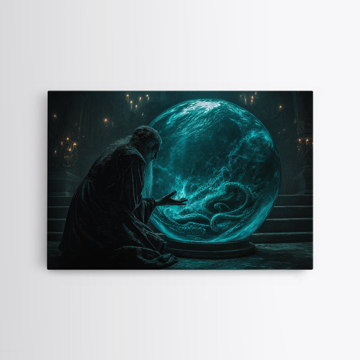 The Oracle Of The Glass Depths, Landscape Wall Art, Cosmic Horror Wall Art, Framed Canvas Print, Halloween Wall Decor, Gothic Home Decor