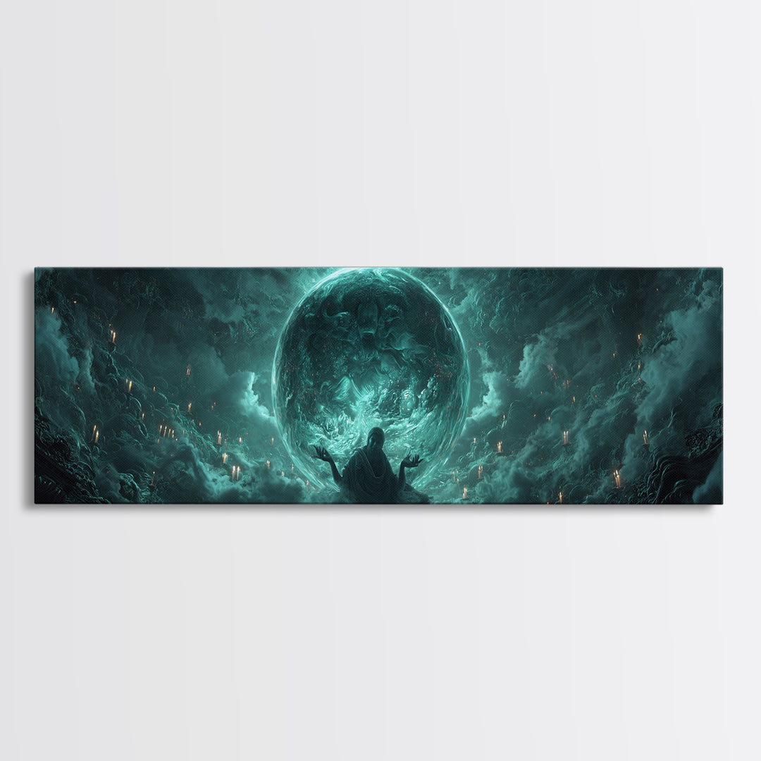 The Oracle Of The Glass Depths, Extra Wide Wall Art, Haunted Gothic Art, Framed Canvas Print, Halloween Wall Decor, Gothic Home Decor