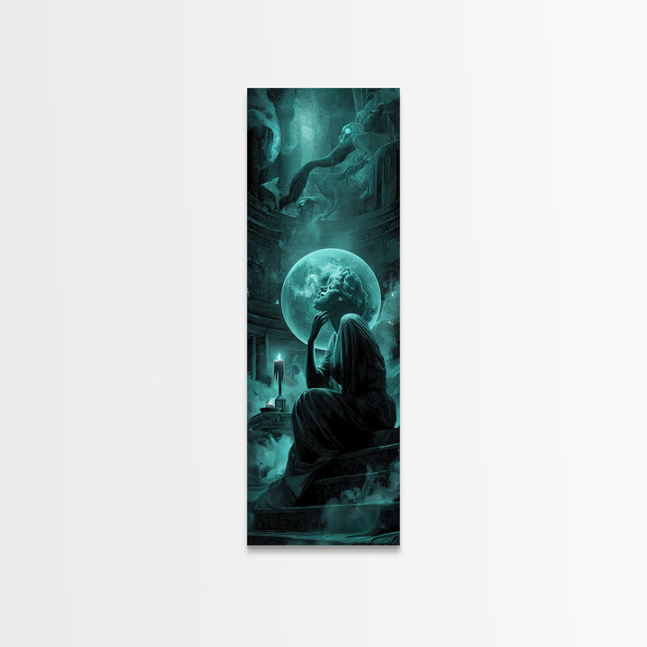 The Oracle Of The Glass Depths, Tall Narrow Wall Art, Haunted Gothic Art, Canvas Print, Halloween Wall Decor, Gothic Home Decor