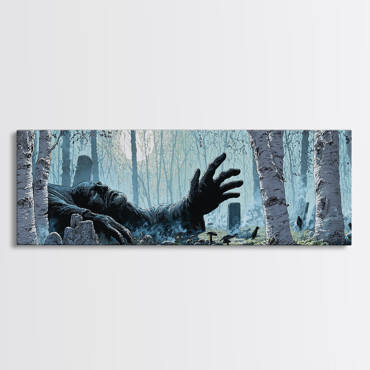 The Sleeper In The Birch Grove, Extra Wide Wall Art, Macabre Wall Art, Canvas Print, Halloween Wall Decor, Gothic Home Decor