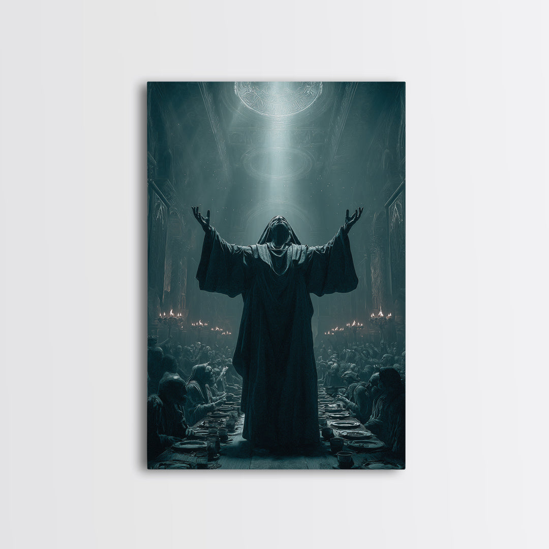 The Feast Of The Pale Cult, Vertical Wall Art, Haunted Gothic Art, Framed Canvas Print, Halloween Wall Decor, Gothic Home Decor