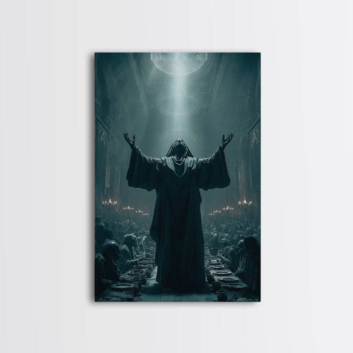 The Feast Of The Pale Cult, Vertical Wall Art, Haunted Gothic Art, Framed Canvas Print, Halloween Wall Decor, Gothic Home Decor