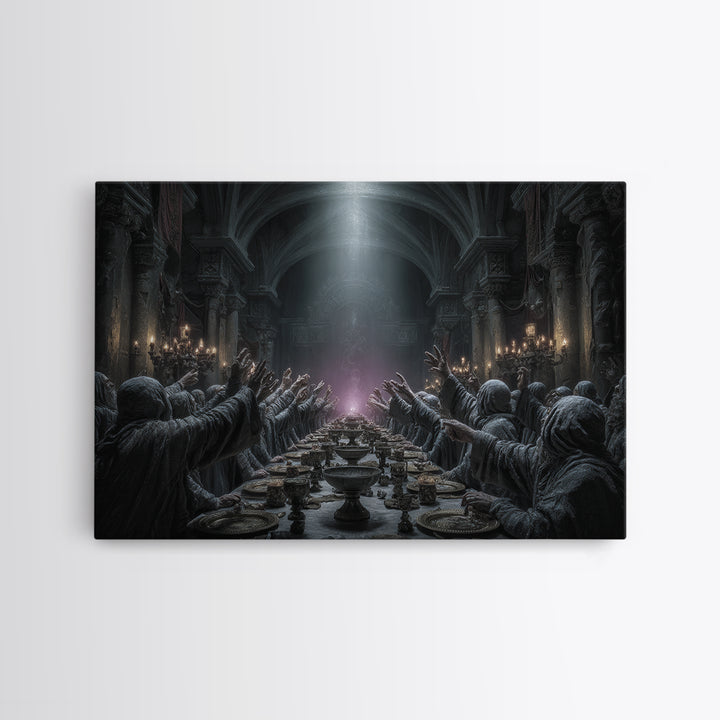 The Feast Of The Pale Cult, Landscape Wall Art, Macabre Wall Art, Framed Canvas Print, Halloween Wall Decor, Gothic Home Decor