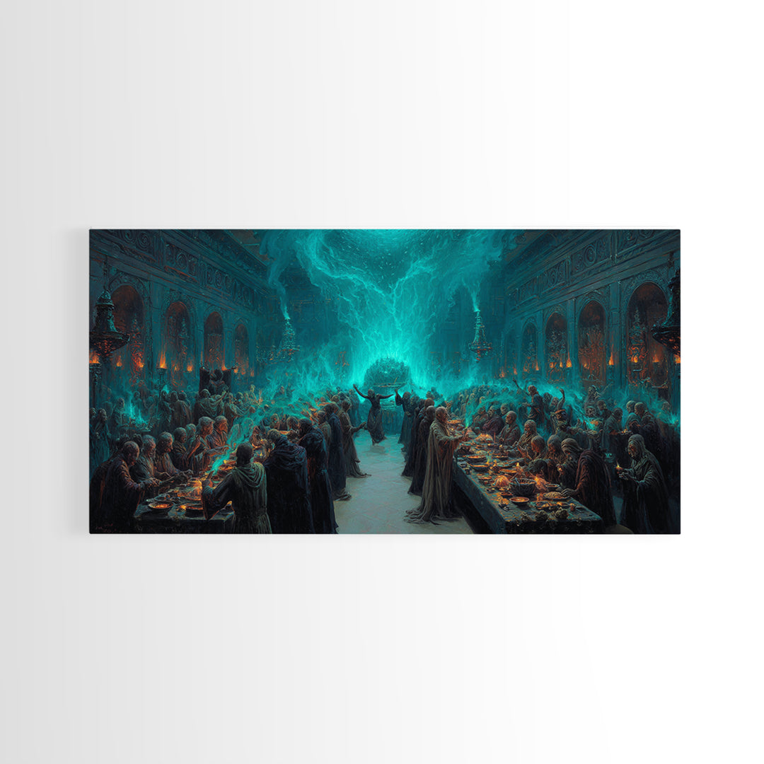The Feast Of The Pale Cult, Wide Panoramic Art, Haunted Gothic Art, Canvas Print, Halloween Wall Decor, Gothic Home Decor