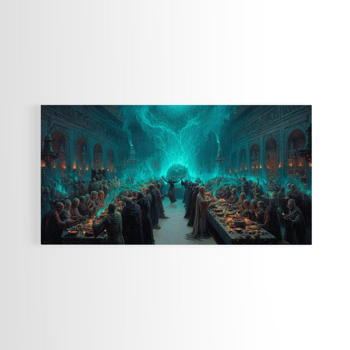 The Feast Of The Pale Cult, Wide Panoramic Art, Haunted Gothic Art, Canvas Print, Halloween Wall Decor, Gothic Home Decor