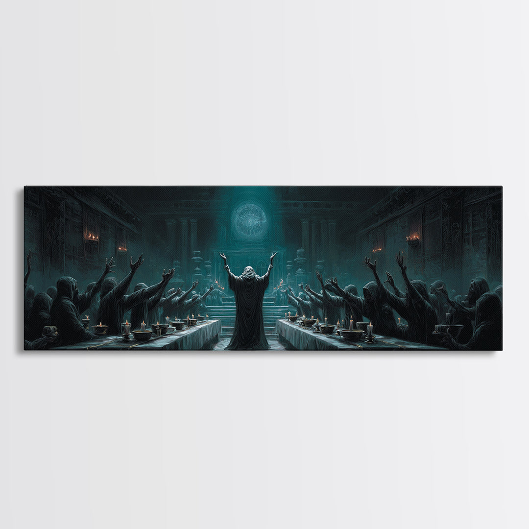 The Feast Of The Pale Cult, Extra Wide Wall Art, Dark Fantasy Wall Art, Framed Canvas Print, Halloween Wall Decor, Gothic Home Decor