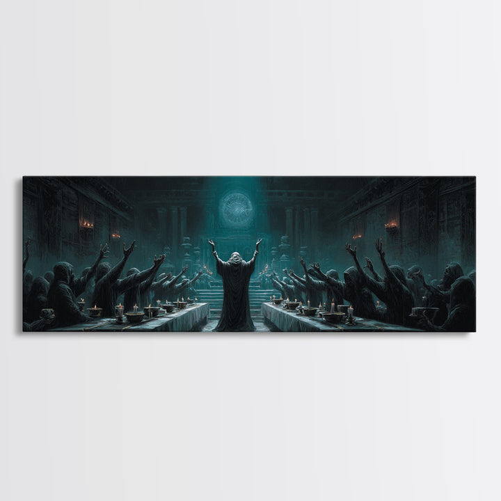 The Feast Of The Pale Cult, Extra Wide Wall Art, Dark Fantasy Wall Art, Framed Canvas Print, Halloween Wall Decor, Gothic Home Decor