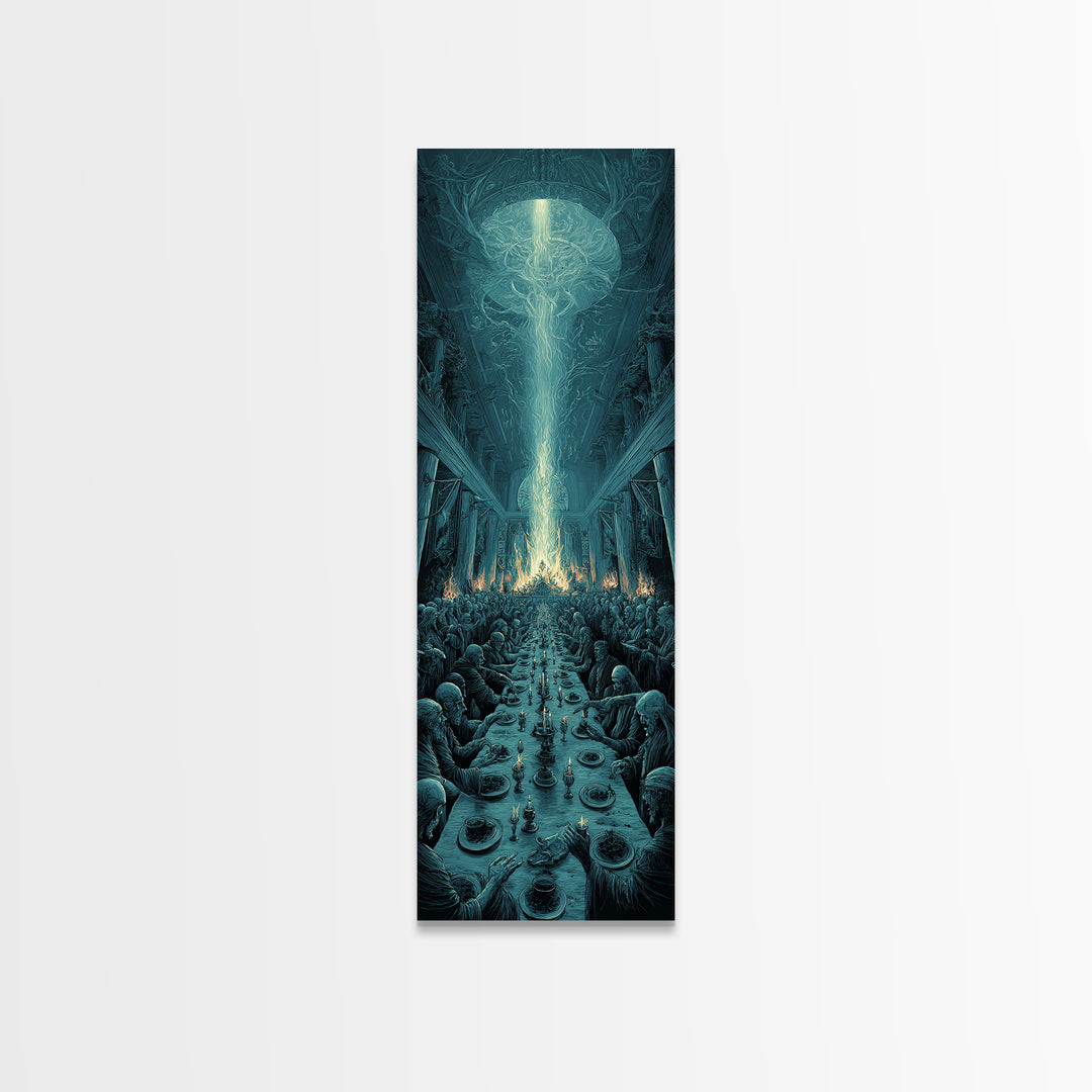 The Feast Of The Pale Cult, Tall Narrow Wall Art, Haunted Gothic Art, Framed Canvas Print, Halloween Wall Decor, Gothic Home Decor