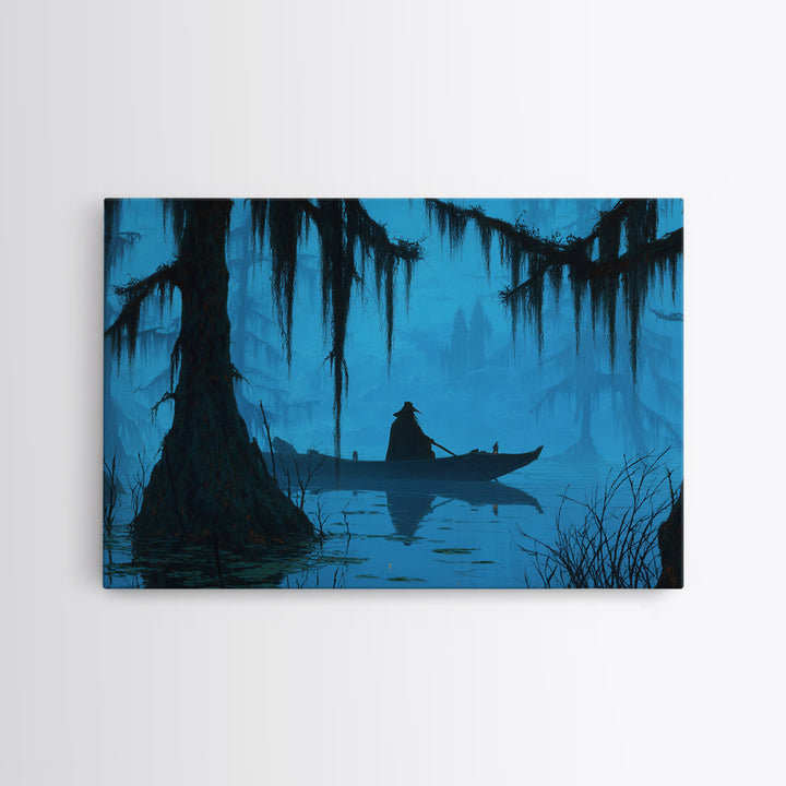 The Ferryman Of The Outer Marsh, Landscape Wall Art, Haunted Gothic Art, Framed Canvas Print, Halloween Wall Decor, Gothic Home Decor