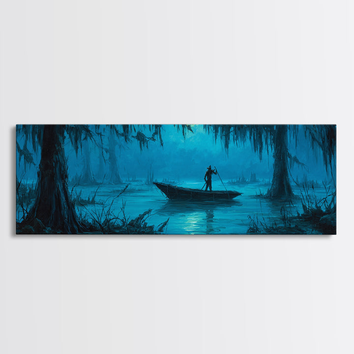 The Ferryman Of The Outer Marsh, Extra Wide Wall Art, Macabre Wall Art, Framed Canvas Print, Halloween Wall Decor, Gothic Home Decor