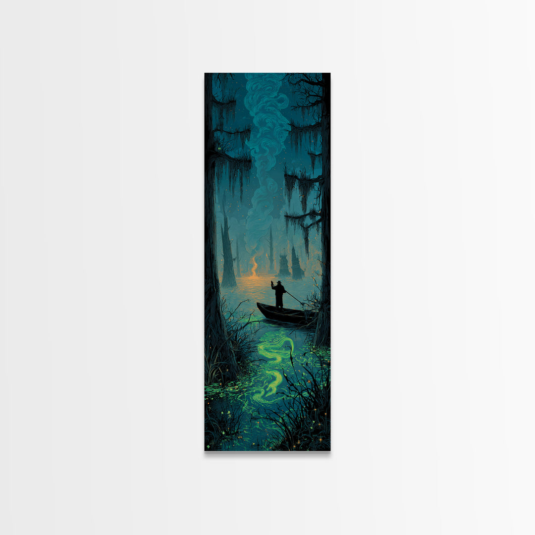 The Ferryman Of The Outer Marsh, Tall Narrow Wall Art, Gothic Horror Wall Art, Framed Canvas Print, Halloween Wall Decor, Gothic Home Decor